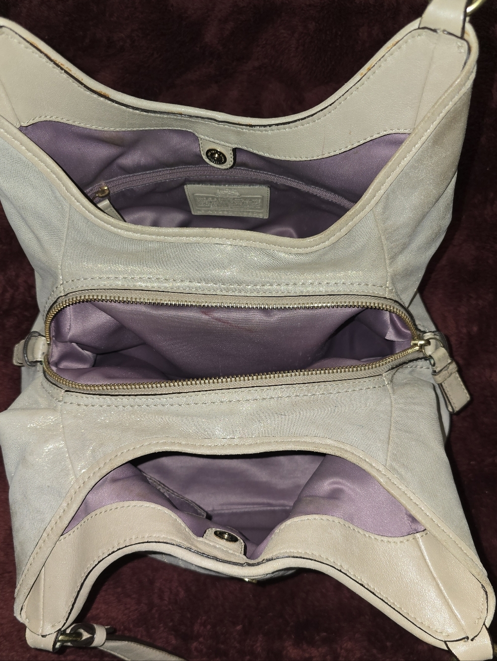 Coach Maggie Cream Leather With Gold Shimmer Shoylder Bag, VGUC, Needs Some TLC - Picture 8 of 15